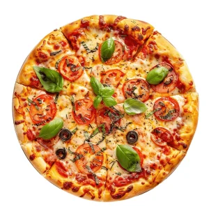 Vegetarian Sicilian Pizza – 14-inch, Roasted Vegetables, Black Olives, Marinara Sauce